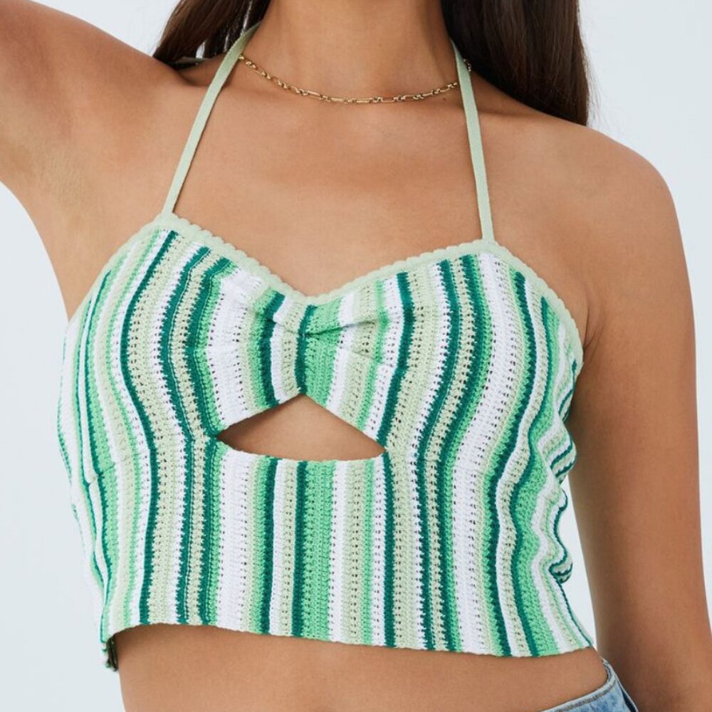 Cotton On Green and White Scrunched Crop Top